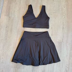 Fabletics Beige Taupe Neutral Two Piece Active Set Skirt Bralette